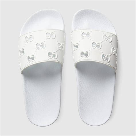 gucci white rubber slides|gucci rubber slide sandals outfit.